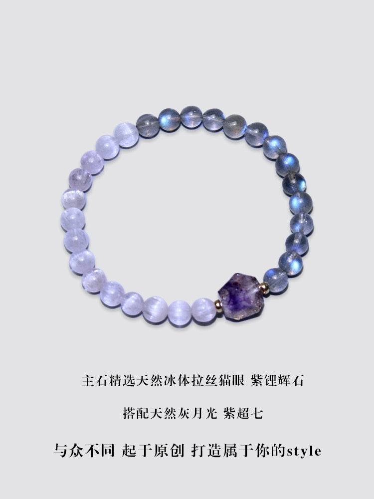 🔮天然乌拉圭紫水晶搭配紫锂辉&灰月光石